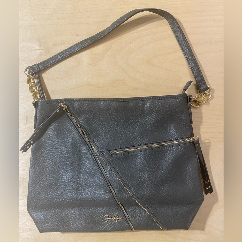 Jessica Simpson Gray Leather Shoulder Bag (QM)